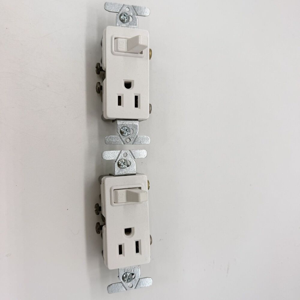 2 White 15A Combination Toggle Switch Duplex Outlet Receptacles Pilot Light